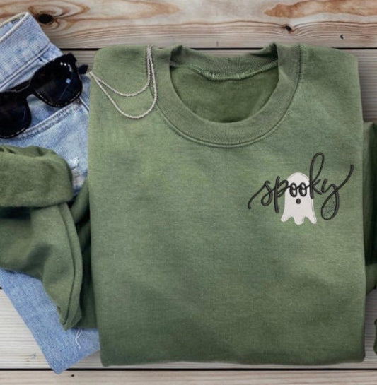 Spooky Ghost Military Green Sweatshirt