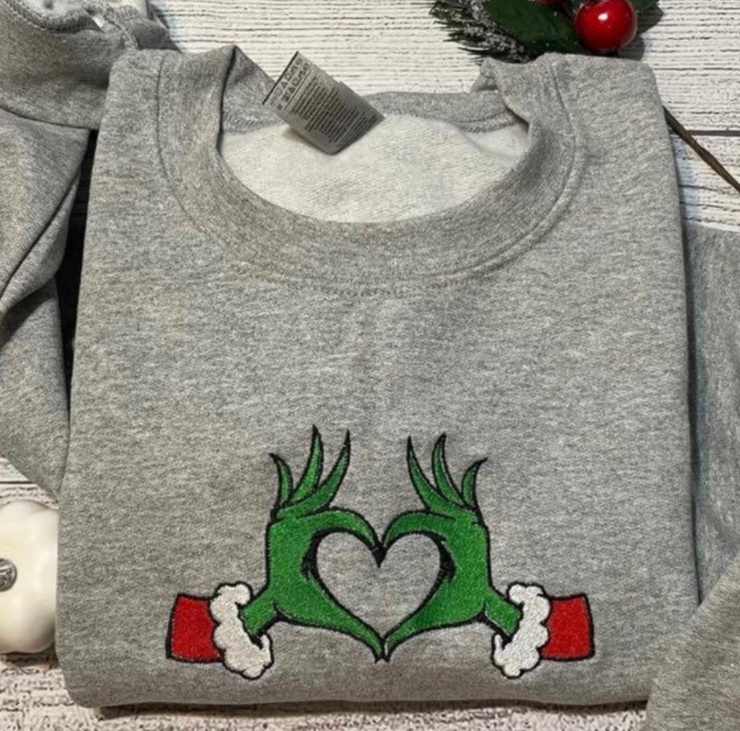 Grinch Heart Hands Grey Sweatshirt