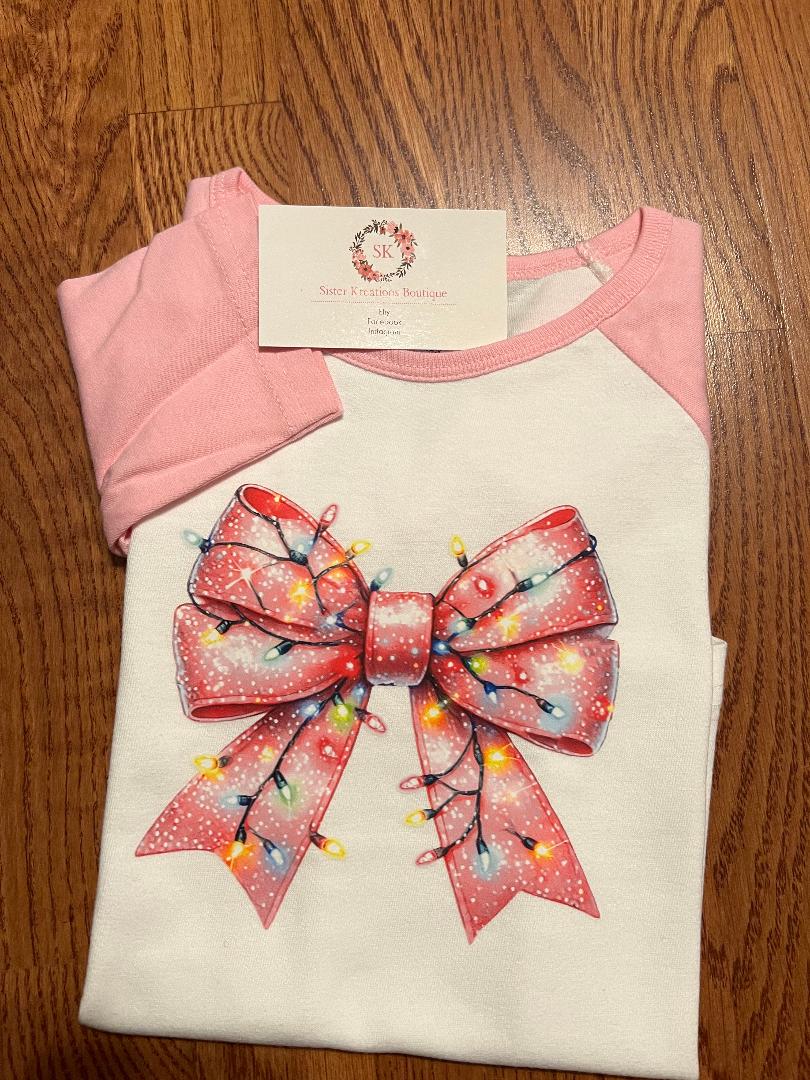 Pink Bow Christmas Lights Raglan Shirt