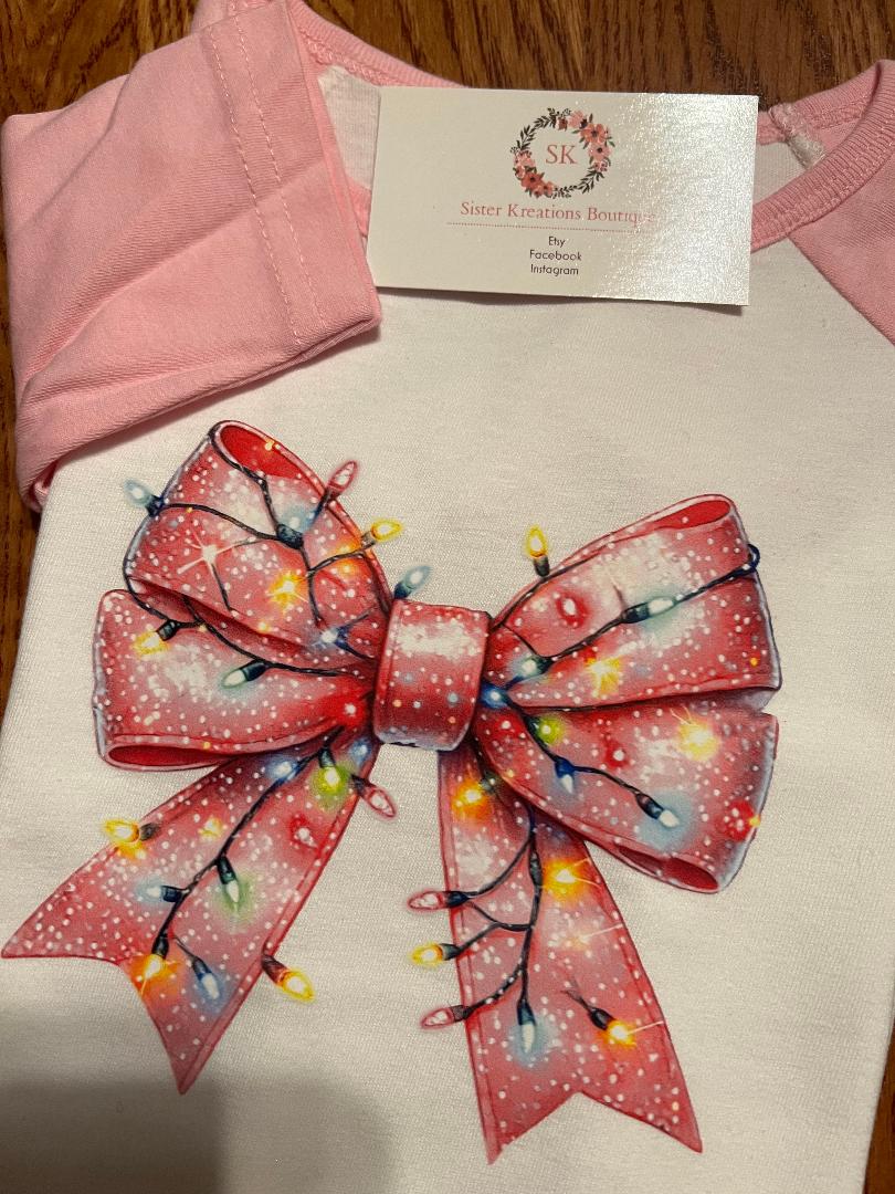 Pink Bow Christmas Lights Raglan Shirt