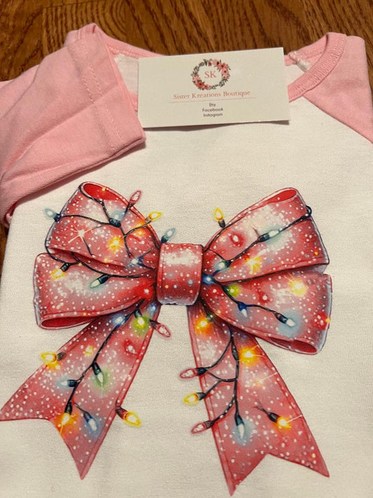 Pink Bow Christmas Lights Raglan Shirt