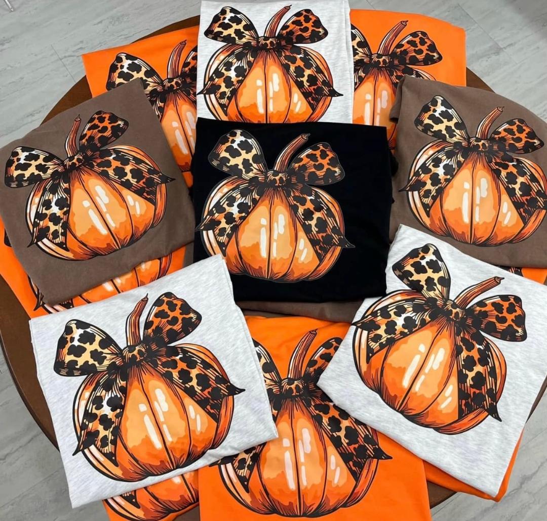 Pumpkin Leopard Bow Brown T-Shirt