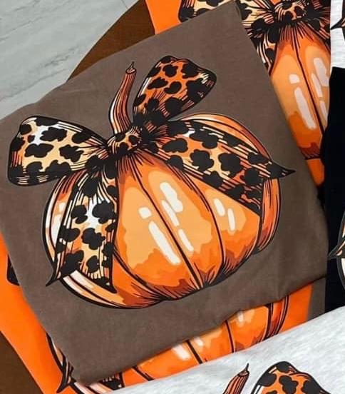 Pumpkin Leopard Bow Brown T-Shirt