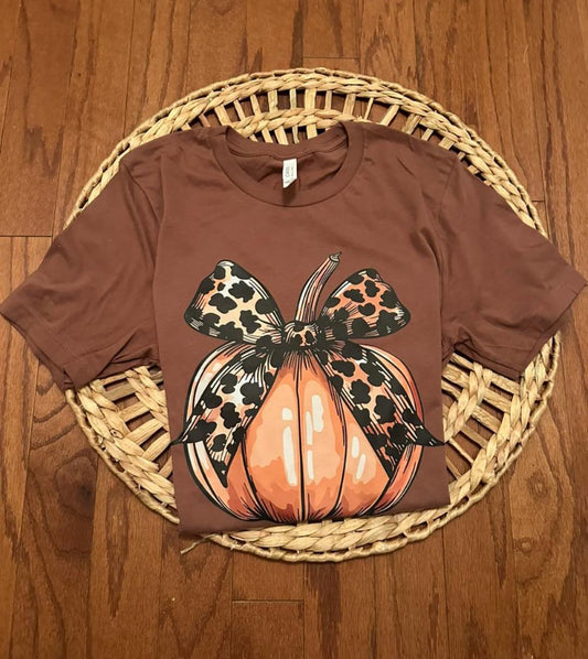 Pumpkin Leopard Bow Brown T-Shirt