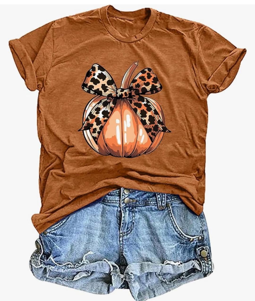 Pumpkin Leopard Bow Brown T-Shirt