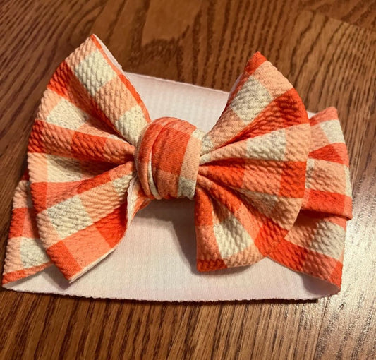 Pumpkin Orange Gingham Headwrap with Bow