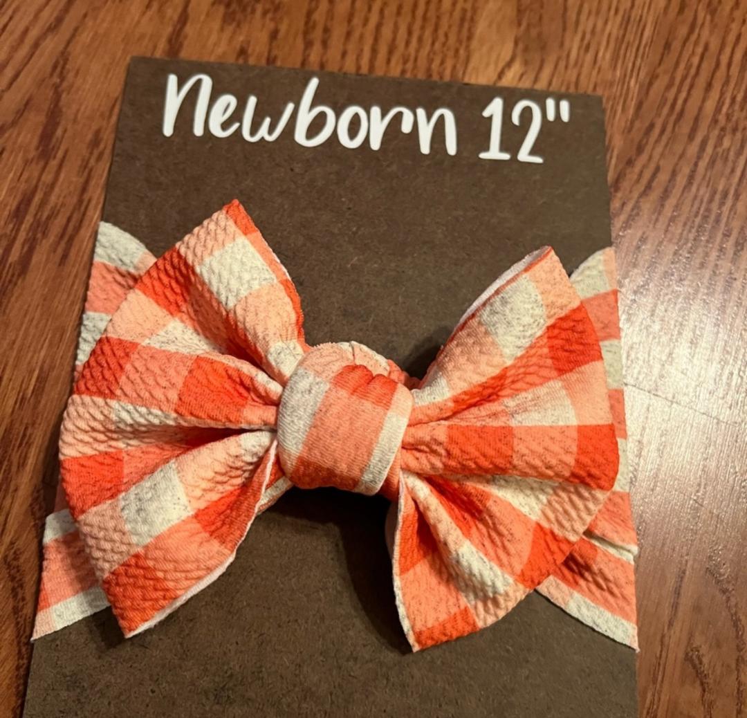 Pumpkin Orange Gingham Headwrap with Bow