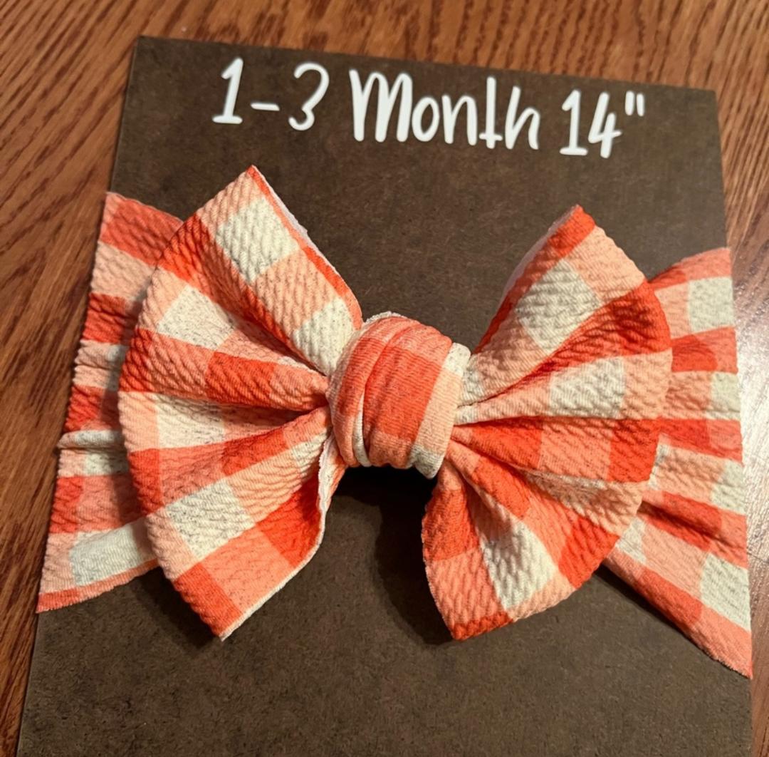 Pumpkin Orange Gingham Headwrap with Bow