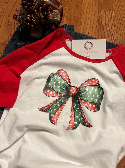 Red Green Bow Raglan Shirt