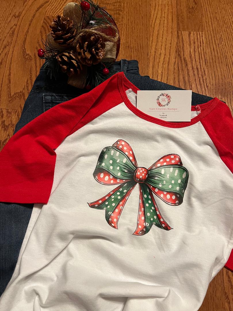 Red Green Bow Raglan Shirt