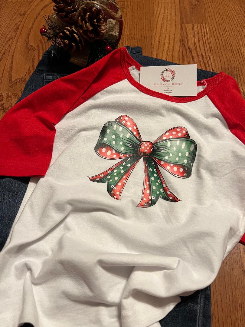 Red Green Bow Raglan Shirt