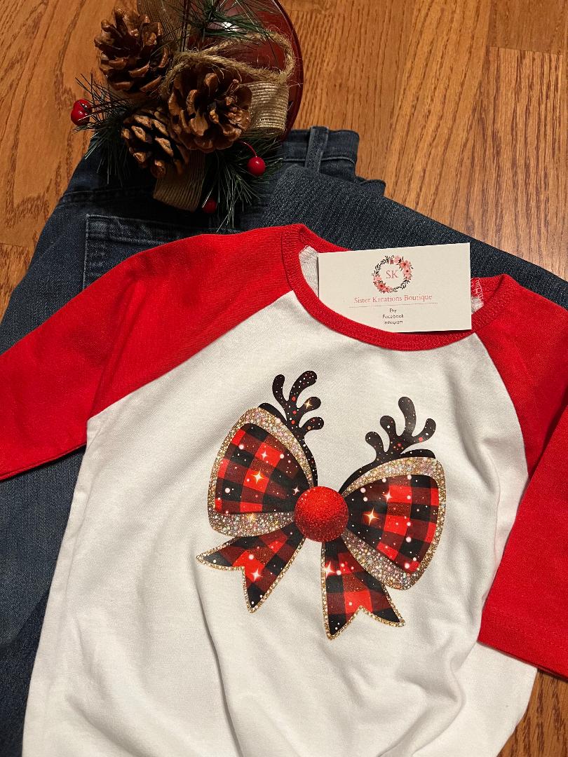 Reindeer Bow Raglan Shirt