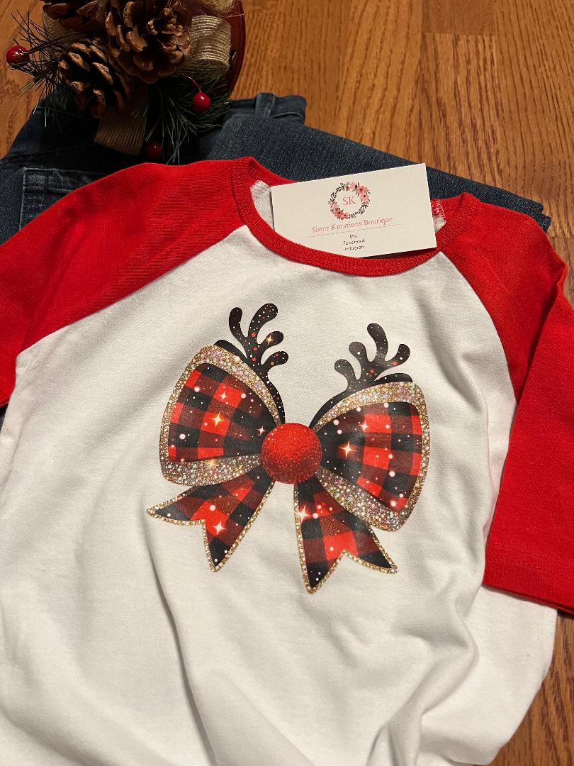 Reindeer Bow Raglan Shirt