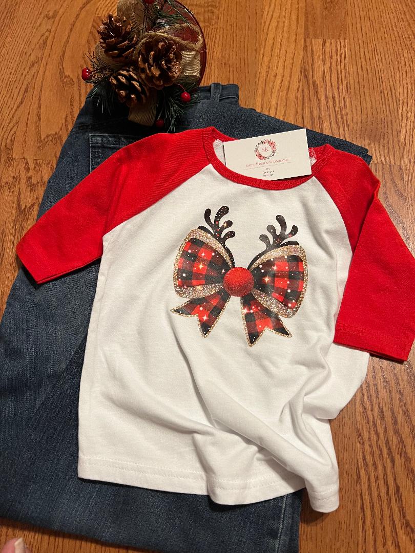 Reindeer Bow Raglan Shirt